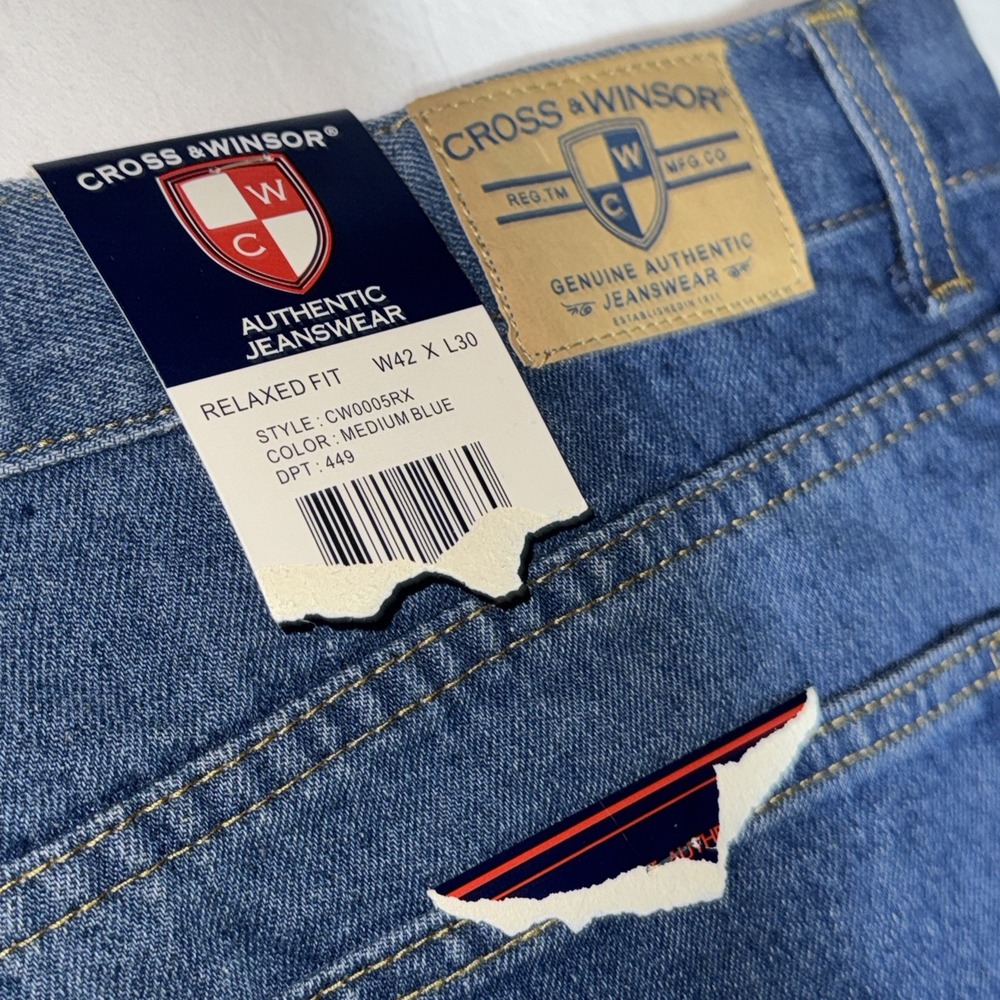 Cross & Winsor Jeans Men's 42x30 Relaxed Fit‎ Medium Wash Blue Denim NWT - Picture 7 of 11